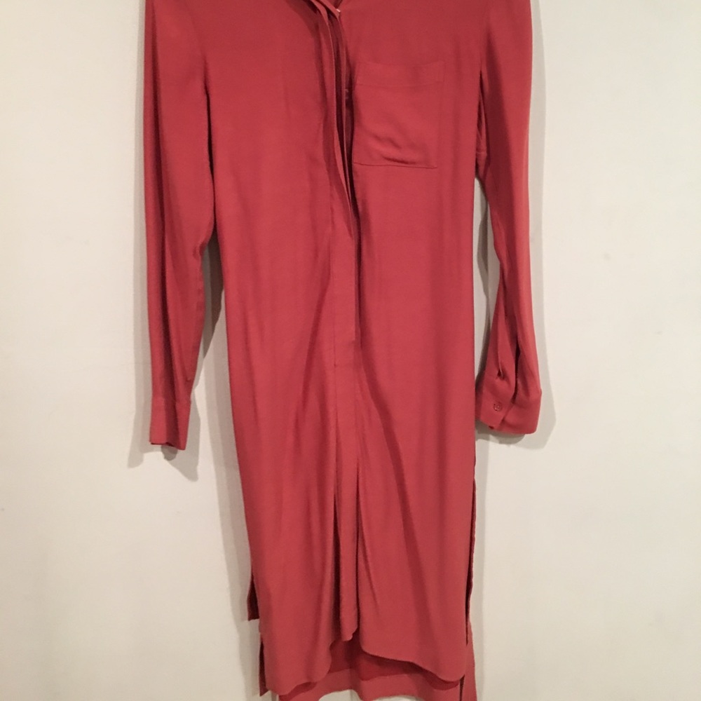 Ann Taylor | Peach Midi Long Sleeve Shirt Dress SM - Picture 3 of 7